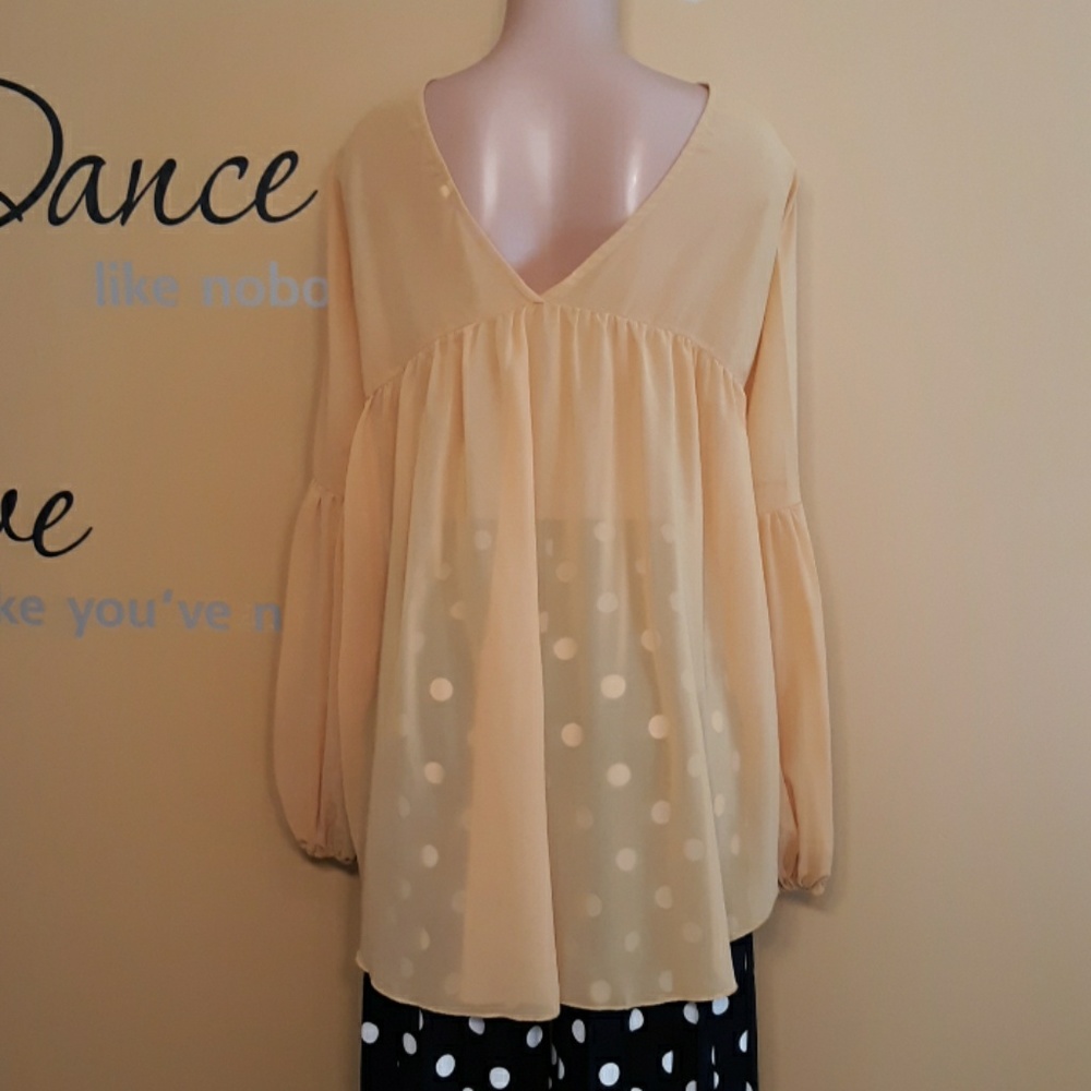 Mustard Ruffle High-Low V-Neck Blouse - Women's - Picture 5 of 6